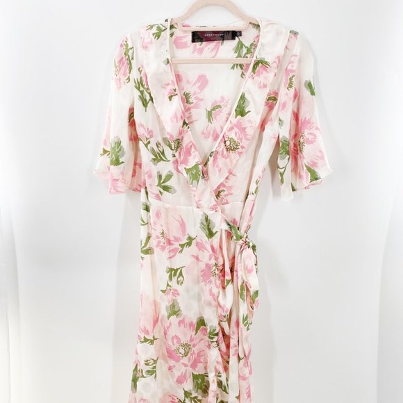 Code X Mode Floral Wrap Dress in Pink White and Green - Picture 2 of 9